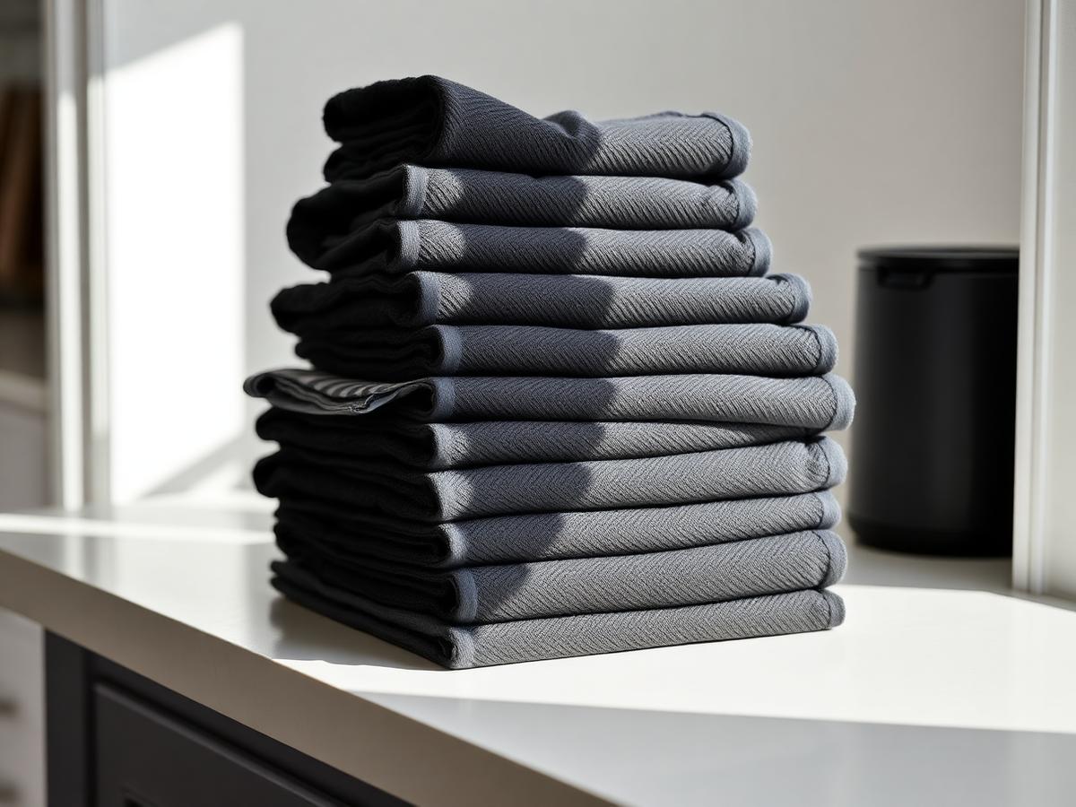 Clean folded bar towels stacked on a counter