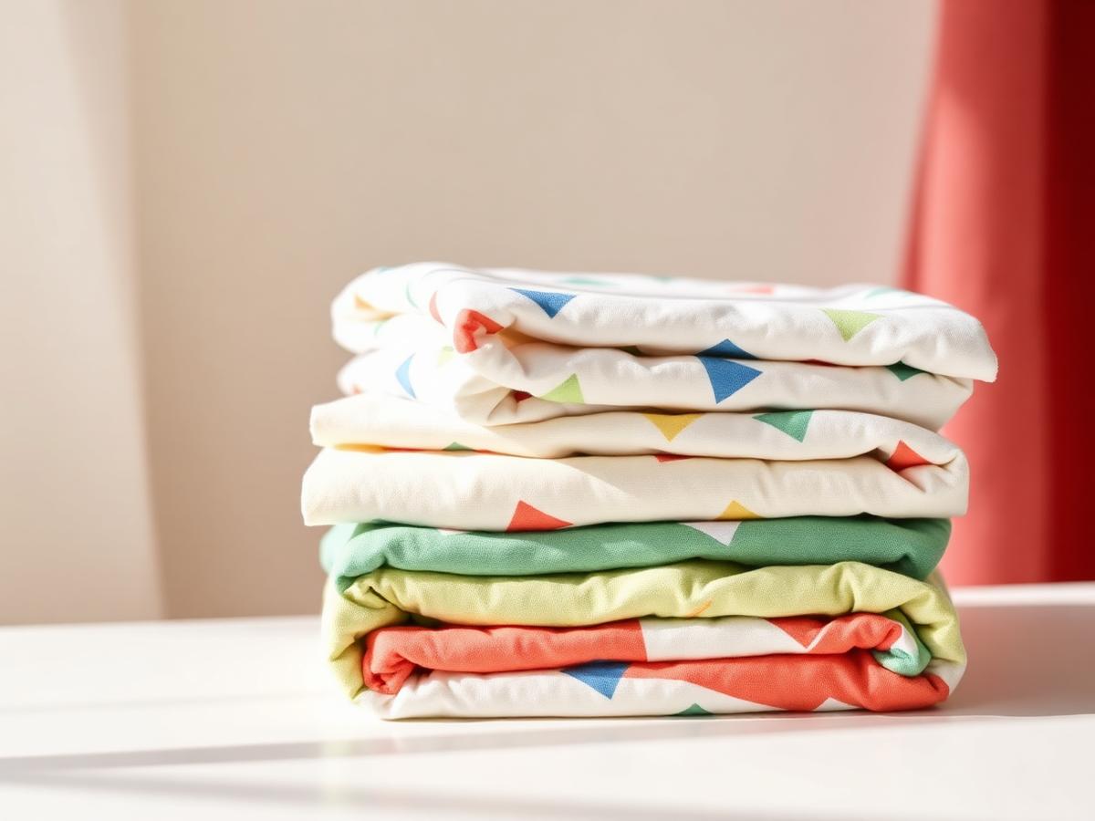 Folded children's nap blankets and cot sheets