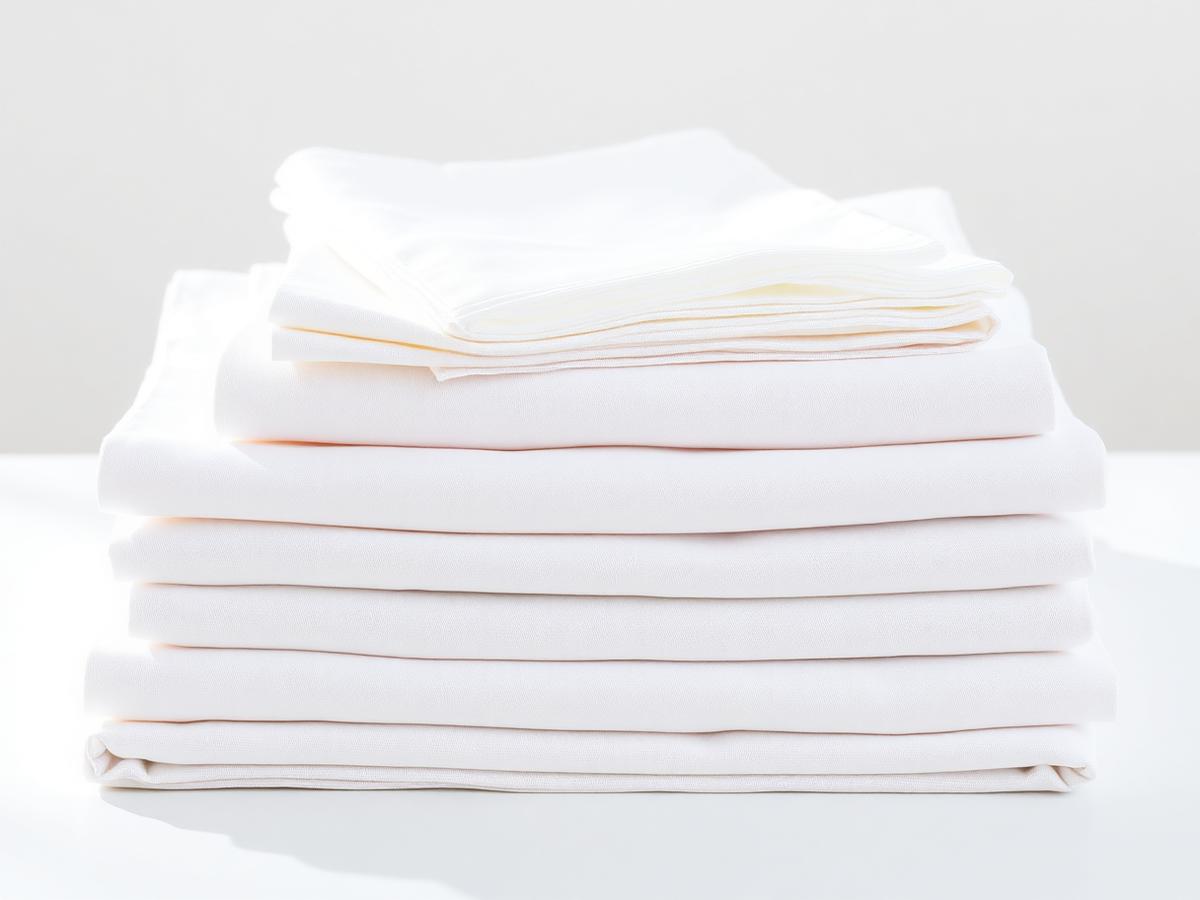 Pressed white table linens and napkins in a neat stack