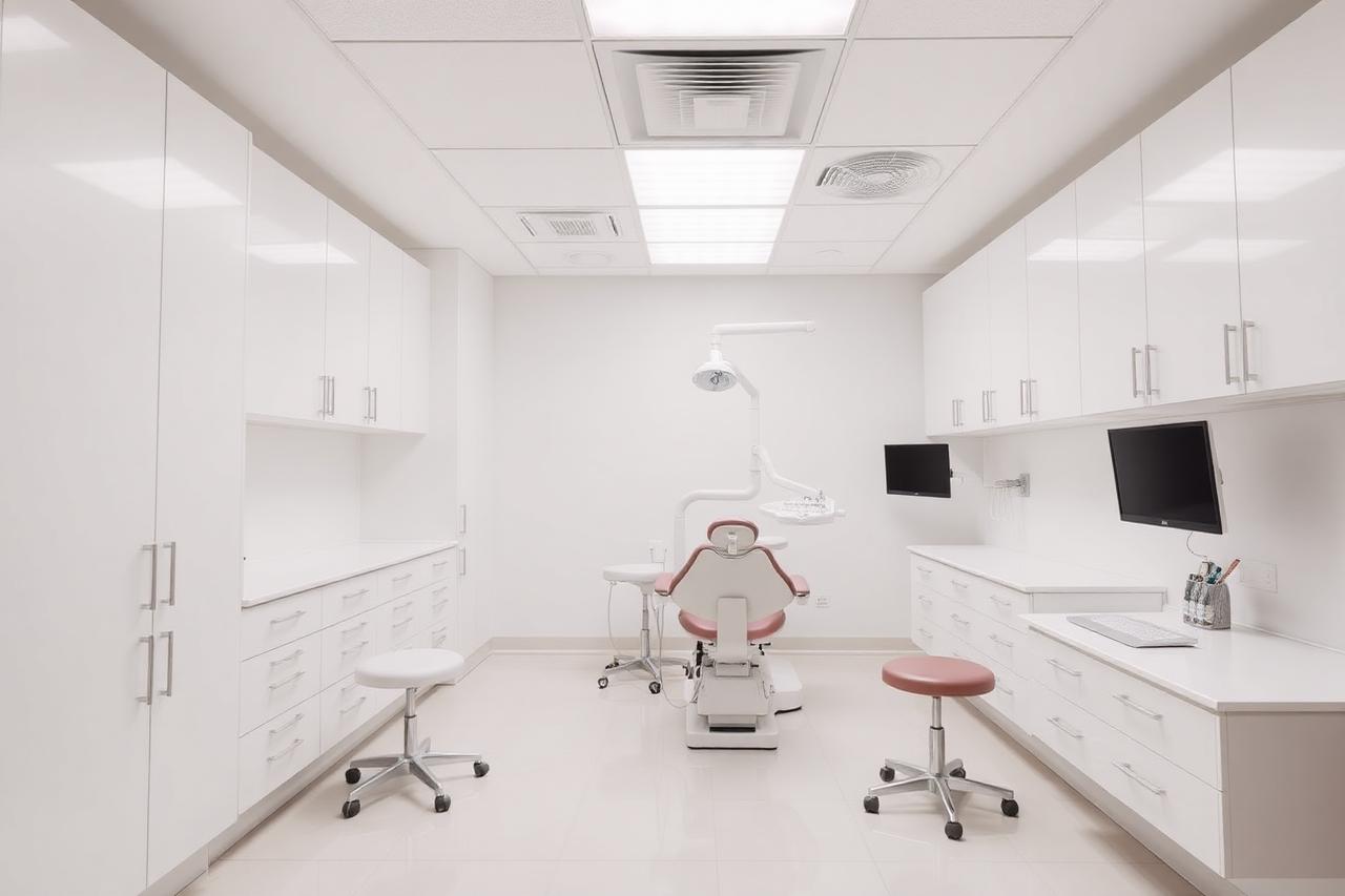 A clean, brightly lit dental treatment room