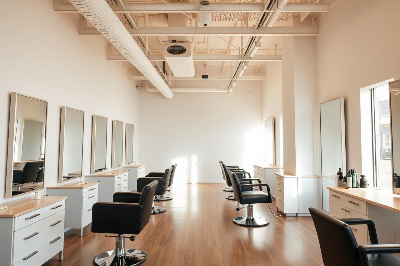 A bright salon interior with styling chairs and mirrors